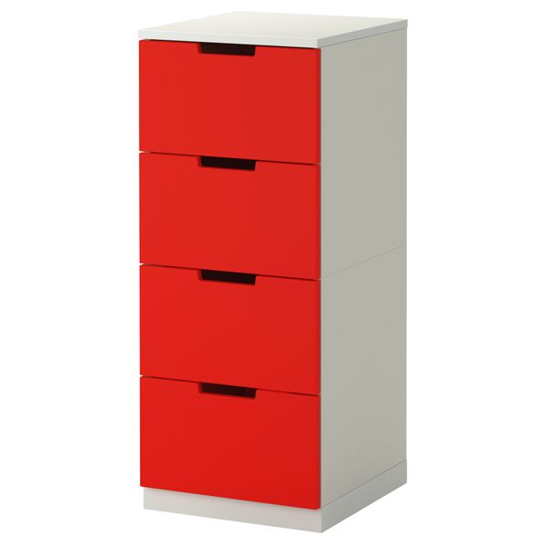 Комод с 4 ящиками НОРДЛИ, красный, белый (40x97 см) - фото 1