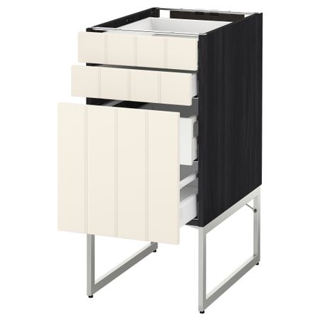 Напольный шкаф 3 фронтальных панели, 2 нижних, 2 средних ящика МЕТОД / МАКСИМЕРА, черный, Хитарп белый с оттенком