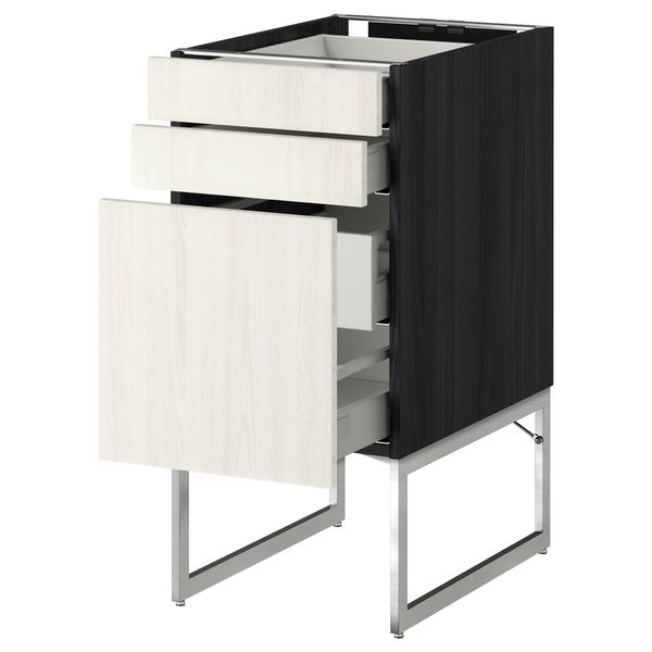 Напольный шкаф 3 фронтальных панели, 2 нижних, 2 средних ящика МЕТОД / МАКСИМЕРА, черный, Росдаль белый - схема-чертеж с размерами