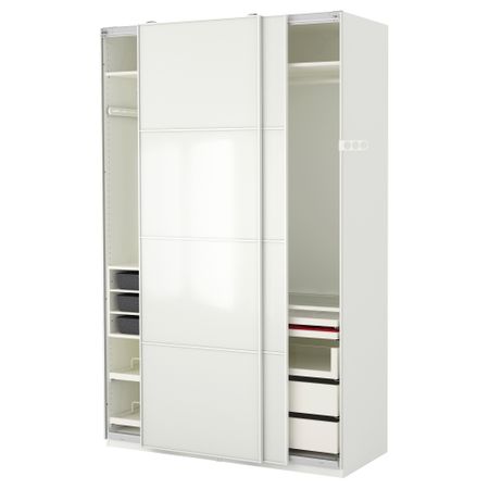 Гардероб ПАКС, белый, Фэрвик белое стекло (150x66x236 см)