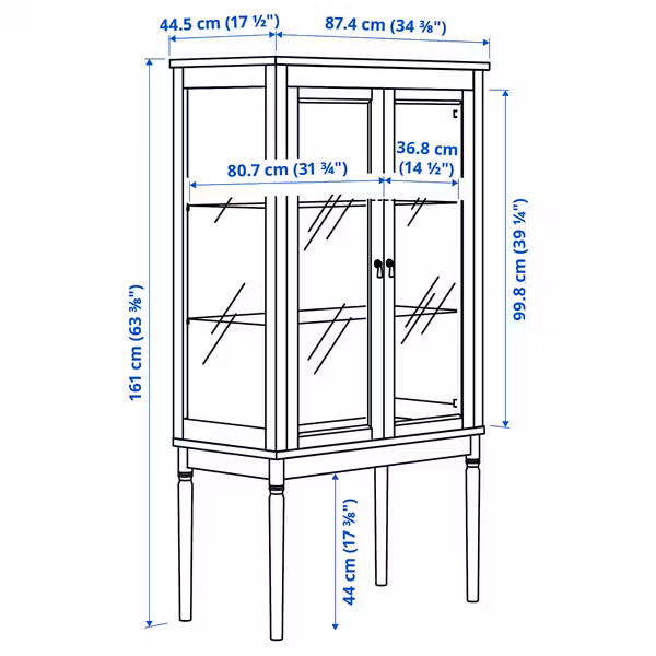 FÄRJKARL ФЭРКАРЛ Шкаф-витрина - белый с оттенком 87x45x161 см - схема-чертеж с размерами