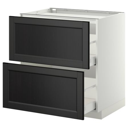 Напольный шкаф, 2 фронтальных панели, 3 ящика МЕТОД / МАКСИМЕРА, белый, Лаксарби черно-коричневый
