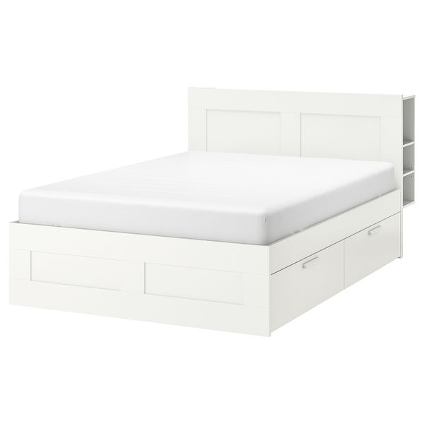 Каркас кровати с изголовьем, белый/Леирсунд 160x200 см IKEA BRIMNES БРИМНЭС 692.107.41 - фото 1