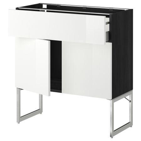 Напольный шкаф, полки, ящик, 2 двери МЕТОД / МАКСИМЕРА, черный, Рингульт белый