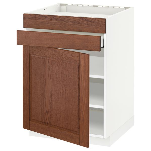 Напольный шкаф для варочной панели, доводчик, 2 фасада, 1 ящик МЕТОД / МАКСИМЕРА, белый, Филипстад коричневый (60x60 см) - схема-чертеж с размерами