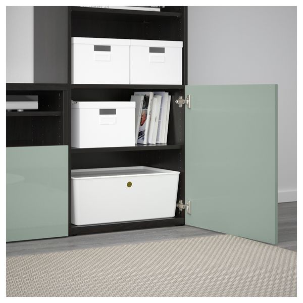 Шкаф для ТВ, комбинированный, стекляные дверцы БЕСТО, черно-коричневый Сельсвикен, глянцевый/серо-зеленый светлый прозрачное - фото 3