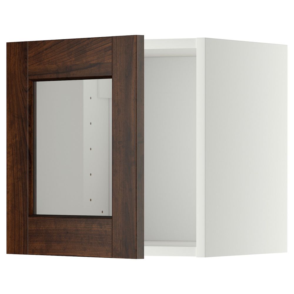 Навесной шкаф со стеклянной дверцей, белый/Эдсерум коричневый 40x40 см IKEA METOD МЕТОД 094.449.98 - фото 1