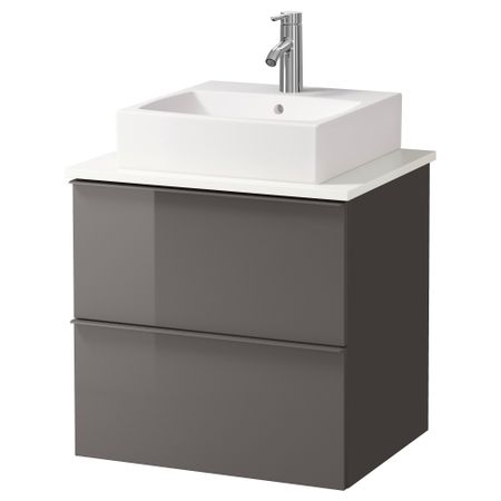 Шк п-раковину/столешн45x45/раковина ГОДМОРГОН/АЛДЕРН / ТОРНВИКЕН, глянцевый серый, белый (62x49x72 см)