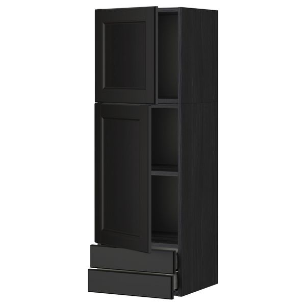 Навесной шкаф, 2 дверцы, 2 ящика МЕТОД / МАКСИМЕРА, черный, Лаксарби черно-коричневый - фото 1