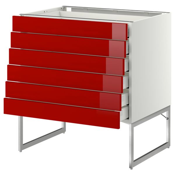 Напольный шкаф 6 фронтальных панелей, 6 нижних ящиков МЕТОД / МАКСИМЕРА, белый, Рингульт красный - схема-чертеж с размерами