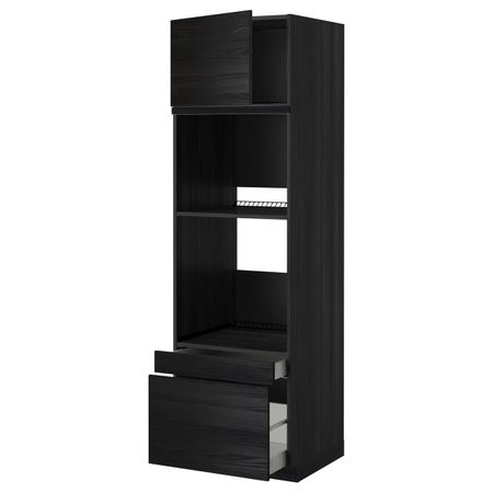 Высокий шкаф для духовки комбинированный, духовка + дверца/2ящ, черный, Тингсрид черный 60x60x200 см IKEA МЕТОД / МАКСИМЕРА