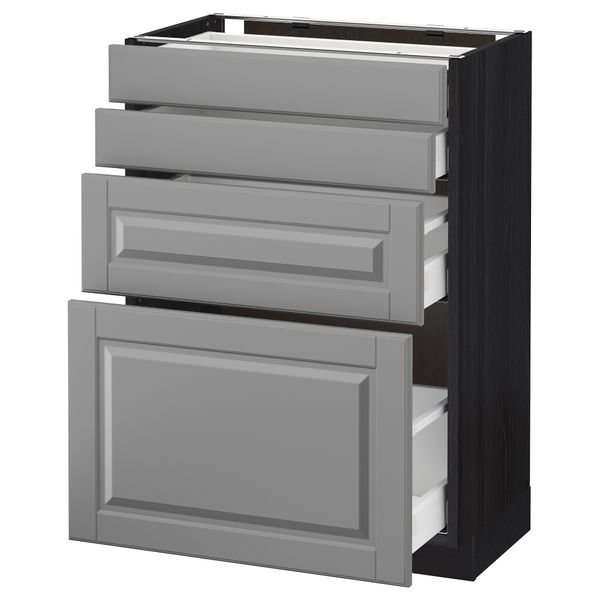 Напольный шкаф 4 фронтальных панели, 4 ящика МЕТОД / МАКСИМЕРА, черный, Будбин серый - схема-чертеж с размерами