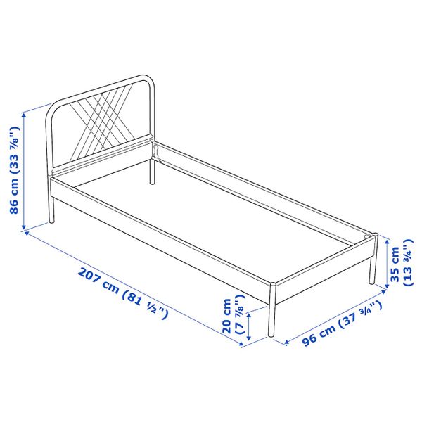 Каркас кровати, белый/Лурой 90x200 см IKEA НЕСТТУН 592.782.46 - схема-чертеж с размерами