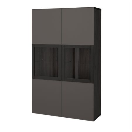 Комбинация для хранения со стеклянными дверцами БЕСТО, черно-коричневый Грундсвикен, темно-серый прозрачное стекло
