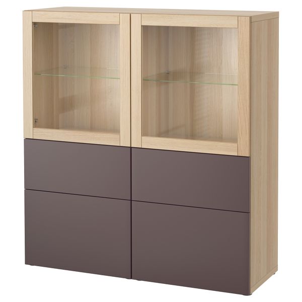 Комбинация для хранения со стеклянными дверцами БЕСТО, под беленый дуб, Вальвикен темно-коричневый (120x40x128 см) - фото 1