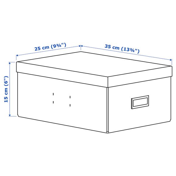Коробка с крышкой, голубой 25x35x15 см IKEA PALLRA ПАЛЬРА 304.680.39 - схема-чертеж с размерами