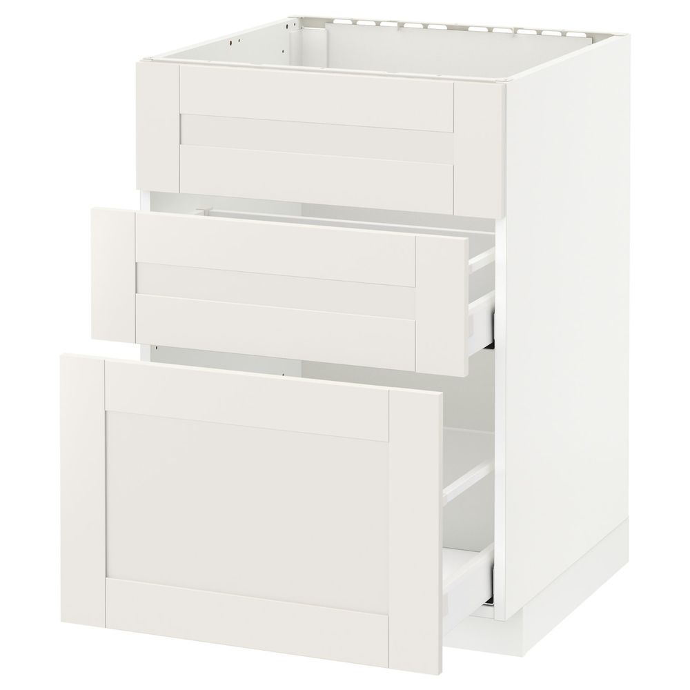 Напольный шкаф под мойку + 3 фронтальных панели/2ящ, белый/Сэведаль белый 60x60 см IKEA METOD МЕТОД / MAXIMERA МАКСИМЕРА - фото 1