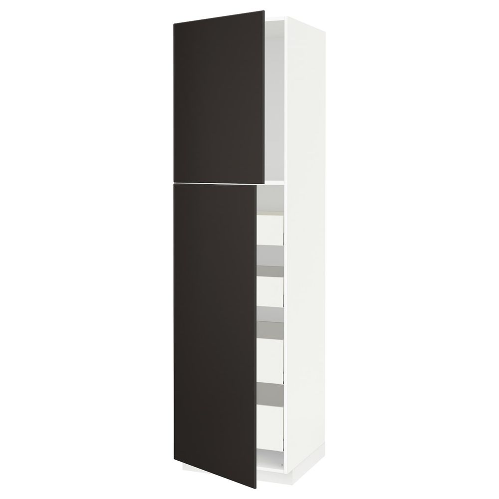 Высокий шкаф/2дверцы/4ящика, белый/Кунгсбакка антрацит 60x60x220 см IKEA METOD МЕТОД / MAXIMERA МАКСИМЕРА 894.466.58 - фото 1