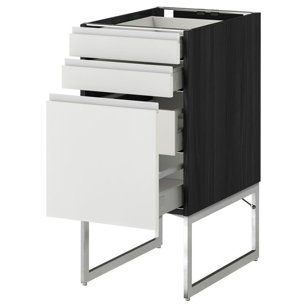 Напольный шкаф 3 фронтальных панели, 2 нижних, 2 средних ящика МЕТОД / МАКСИМЕРА, черный, Нодста белый - схема-чертеж с размерами