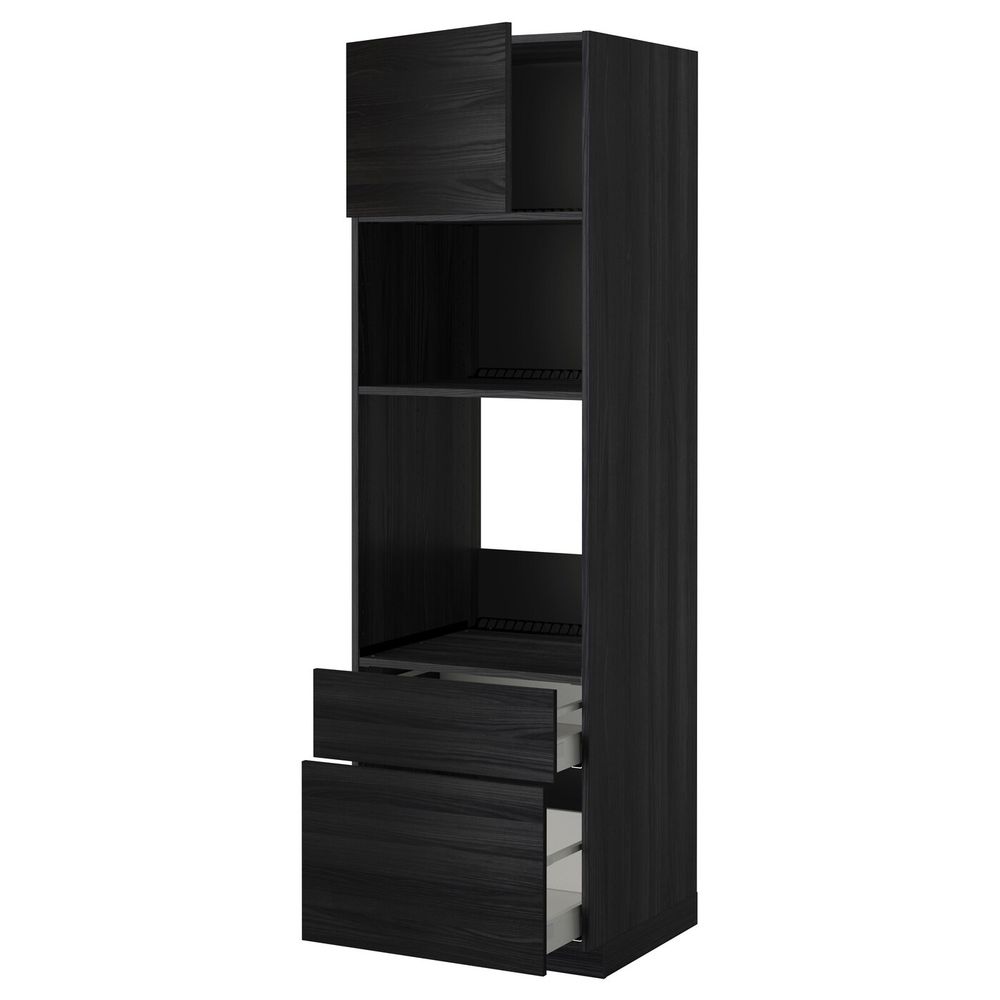 Высокий шкаф для духовки и СВЧ/дверца/2ящ, черный, Тингсрид черный 60x60x200 см IKEA МЕТОД / МАКСИМЕРА 492.370.44 - фото 1