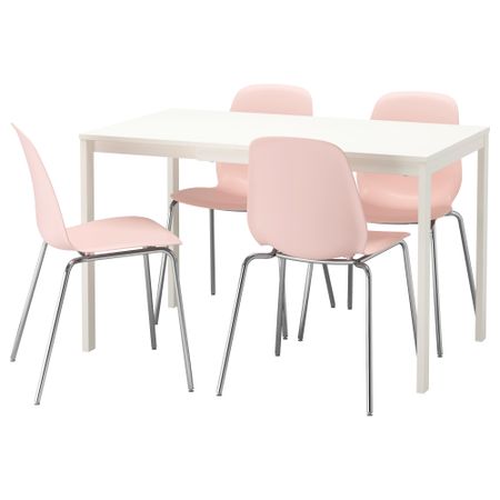 Стол и 4 стула ВАНГСТА / ЛЕЙФ-АРНЕ, белый, розовый (120/180 см)