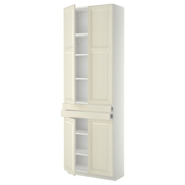 Высокий шкаф + полки, 2 ящика, 4 дверцы МЕТОД / ФОРВАРА, белый, Будбин белый с оттенком (80x37x240 см) - фото 1