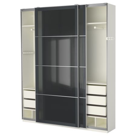 Гардероб ПАКС, белый, Уггдаль серое стекло (200x44x236 см)