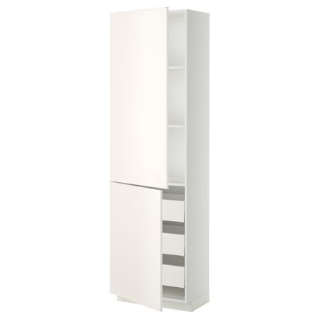 Высокий шкаф + полки, 3 ящика, 2 дверцы МЕТОД / МАКСИМЕРА, белый, Веддинге белый