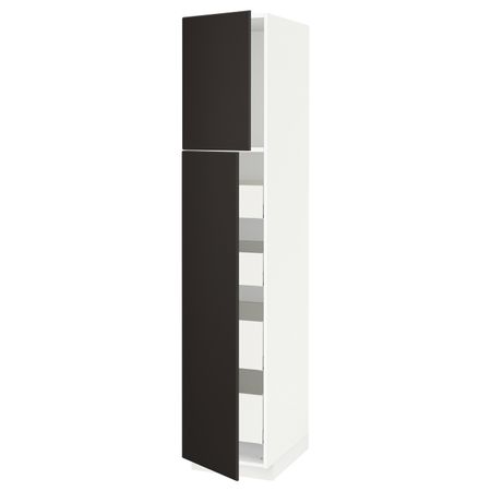 Высокий шкаф/2дверцы/4ящика, белый/Кунгсбакка антрацит 40x60x200 см IKEA METOD МЕТОД / MAXIMERA МАКСИМЕРА 394.464.01