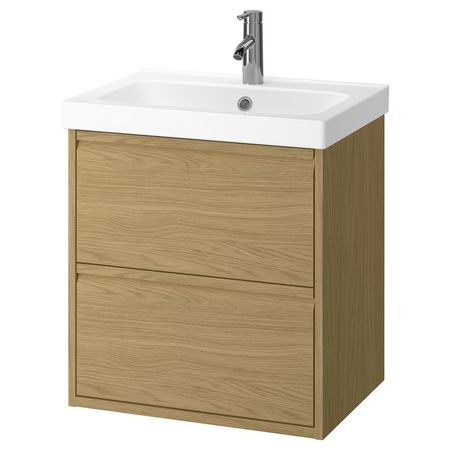 ÄNGSJÖN / ORRSJÖN Шкаф с ящиками/раковина/смеситель - под дуб 62x49x69 см
