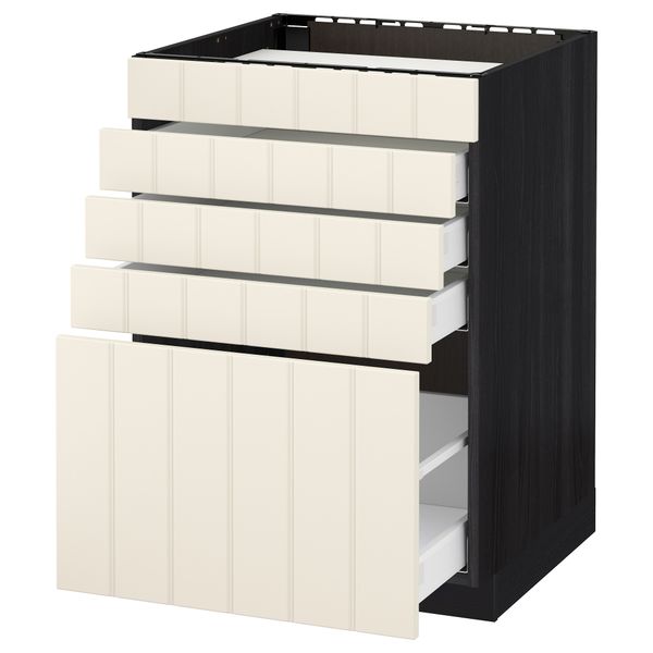Напольный шкаф для варочной панели, 5 фасадов, 4 ящиков МЕТОД / МАКСИМЕРА, черный, Хитарп белый с оттенком - схема-чертеж с размерами