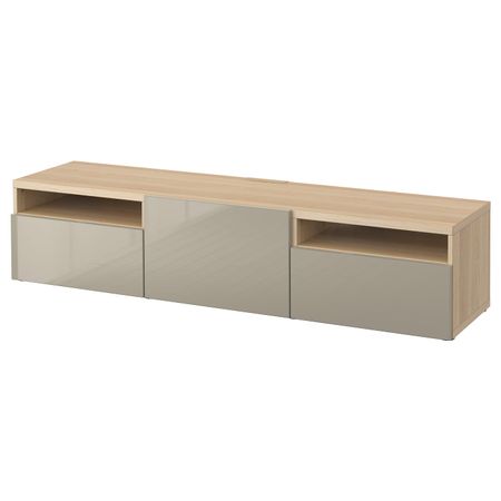 Тумба под ТВ, под беленый дуб/Сельсвикен глянцевый, бежевый 180x42x39 см IKEA BESTÅ БЕСТО 093.286.11