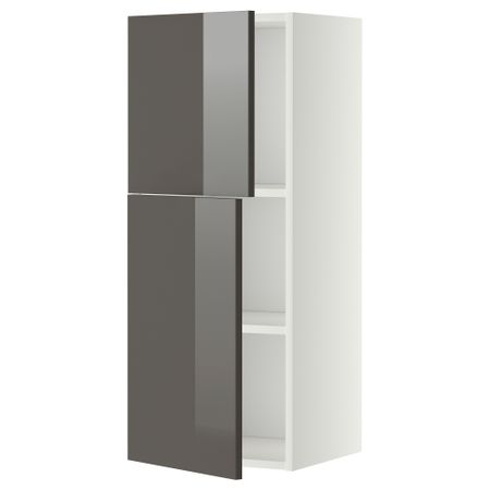 Навесной шкаф с полками, 2 дверцы МЕТОД, белый, Рингульт серый
