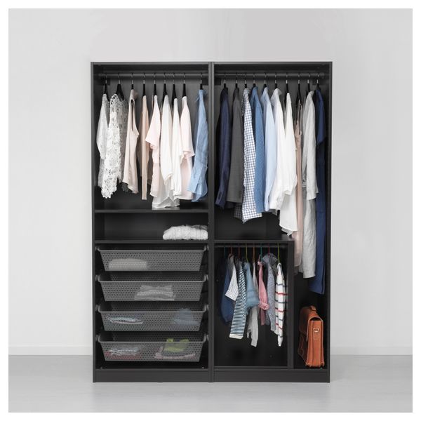 Гардероб ПАКС, черно-коричневый, Сэккен матовое стекло - схема-чертеж с размерами