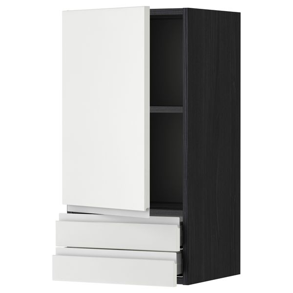 Навесной шкаф с дверцей, 2 ящика МЕТОД / МАКСИМЕРА, черный, Нодста белый - фото 1