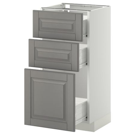 Напольный шкаф с 3 ящиками МЕТОД / ФОРВАРА, белый, Будбин серый