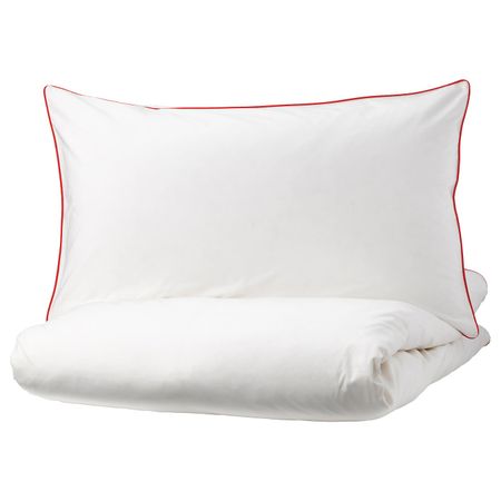 Пододеяльник и 1 наволочка, белый, красный 150x200/50x70 см IKEA KUNGSBLOMMA КУНГСБЛОММА 104.231.79