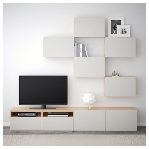 Шкаф для ТВ, комбинация БЕСТО, под беленый дуб, Лаппвикен светло-серый (240x20/40x204 см) - фото 2