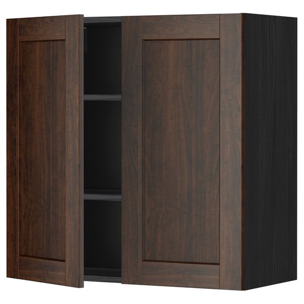 Навесной шкаф с полками, 2 дверцы МЕТОД, черный, Эдсерум коричневый - схема-чертеж с размерами