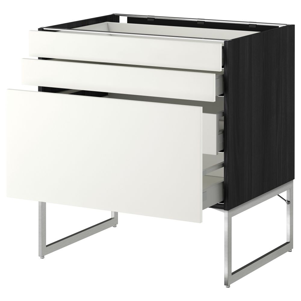 Напольный шкаф 3 фронтальных панели, 2 нижних, 2 средних ящика МЕТОД / МАКСИМЕРА, черный, Хэггеби белый - схема-чертеж с размерами