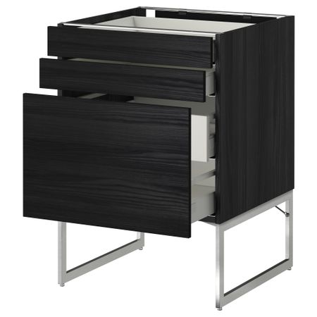 Напольный шкаф 3 фронтальных панели, 2 нижних, 2 средних ящика МЕТОД / МАКСИМЕРА, черный, Тингсрид черный