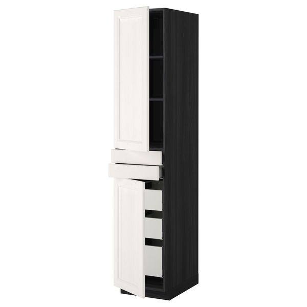 Высокий шкаф + полки, 5 ящиков, 2 дверцы, 2 фронтальных МЕТОД / МАКСИМЕРА, черный, Лаксарби белый - фото 1