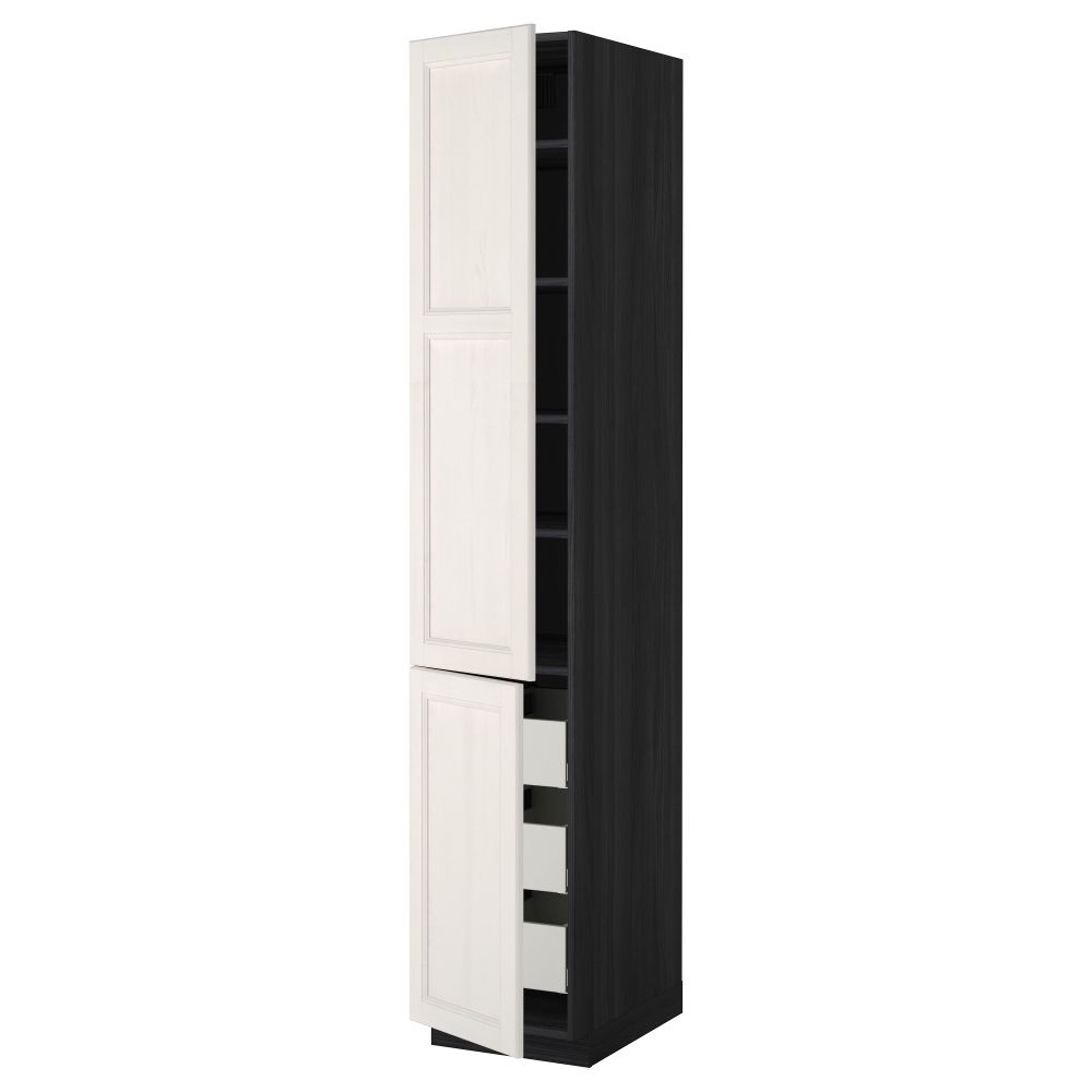 Высокий шкаф + полки, 3 ящика, 2 дверцы МЕТОД / МАКСИМЕРА, черный, Лаксарби белый - фото 1