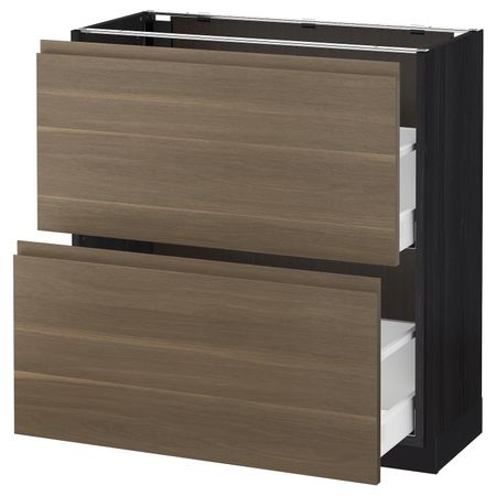 Напольный шкаф с 2 ящиками, черный/Воксторп грецкий орех 80x37 см IKEA МЕТОД / МАКСИМЕРА 192.387.28
