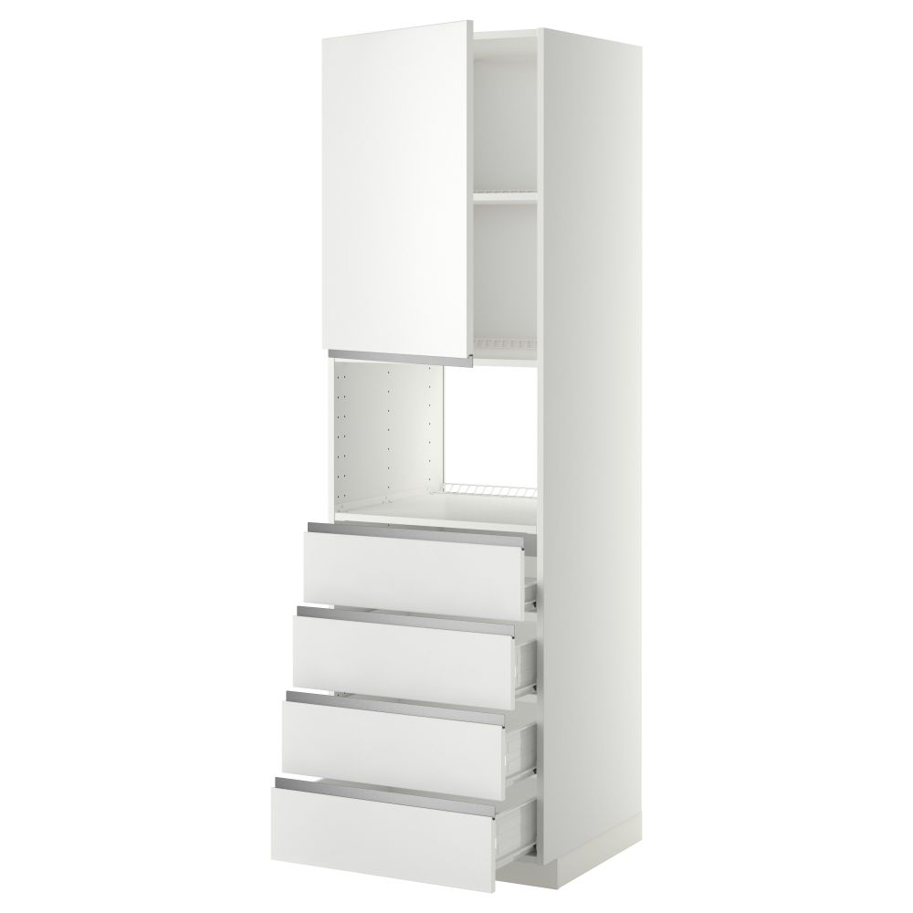 Высокий шкаф для духовки, дверца, 4 ящика МЕТОД / ФОРВАРА, белый, Нодста белый - фото 1