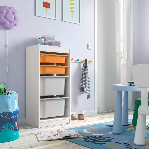 TROFAST Комбинация д/хранения+контейнеры - белый светло-оранжевый/серый 46x30x94 см - фото 2