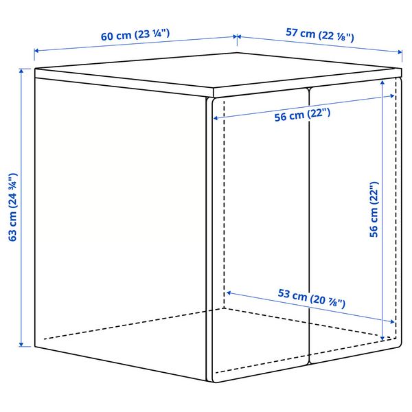 SMÅSTAD / PLATSA Шкаф - белый серый/с 1 полкой 60x57x63 см - схема-чертеж с размерами