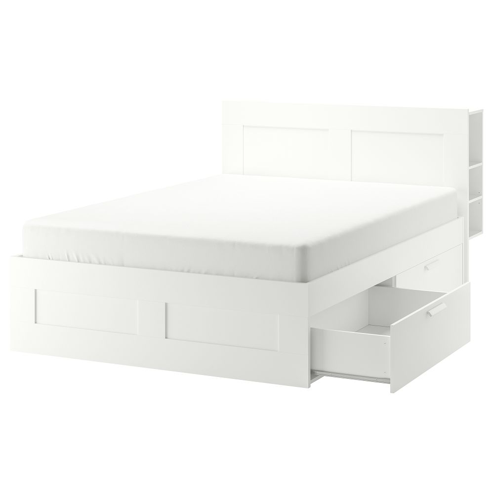 Каркас кровати с изголовьем, белый, 160x200 см IKEA BRIMNES БРИМНЭС 190.106.45 - фото 1