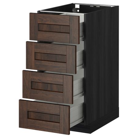 Напольный шкаф 4 фронтальных панели, 4 ящика МЕТОД / ФОРВАРА, черный, Эдсерум коричневый