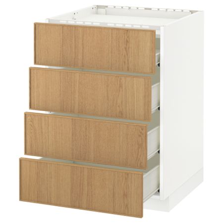 Напольный шкаф, 4 фронтальных панели, 4 ящика МЕТОД / ФОРВАРА, белый, Экестад дуб